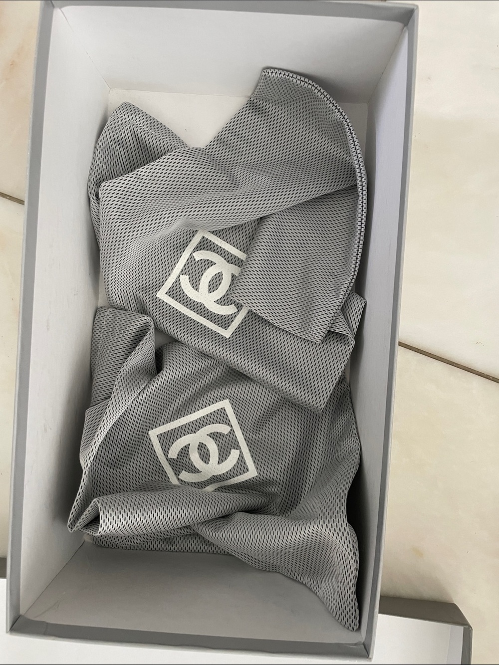 CHANEL Silver Crystal-Embellished Ribbon Lace Sneakers - Picture 3 of 5